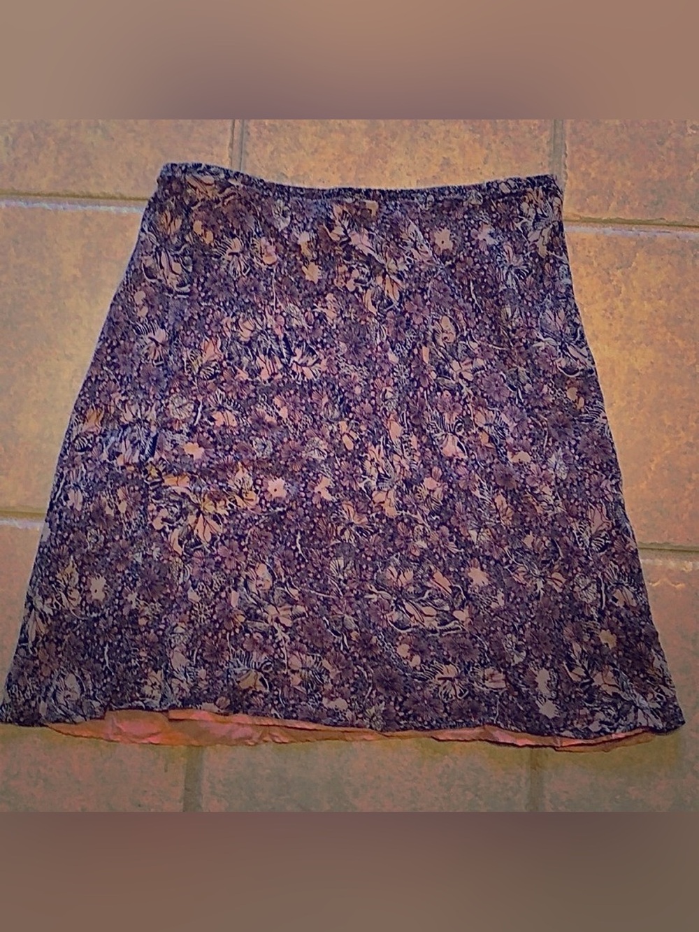 Boho MAX STUDIO Skirt 100% Silk Paisley Floral Pink Black Cream Size Large